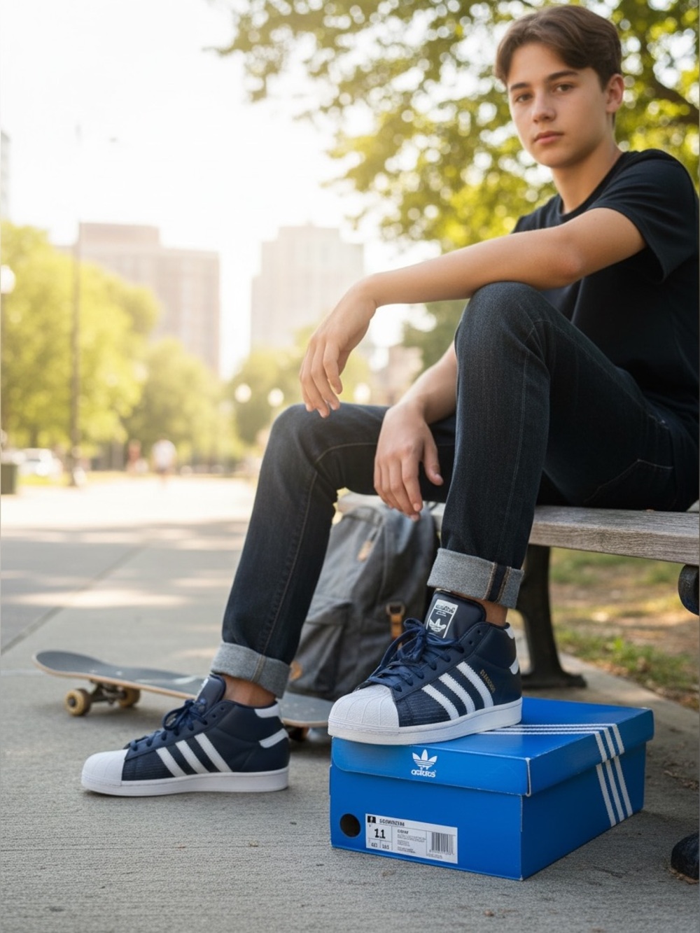adidas Kids Superstar Sneakers - Navy and White